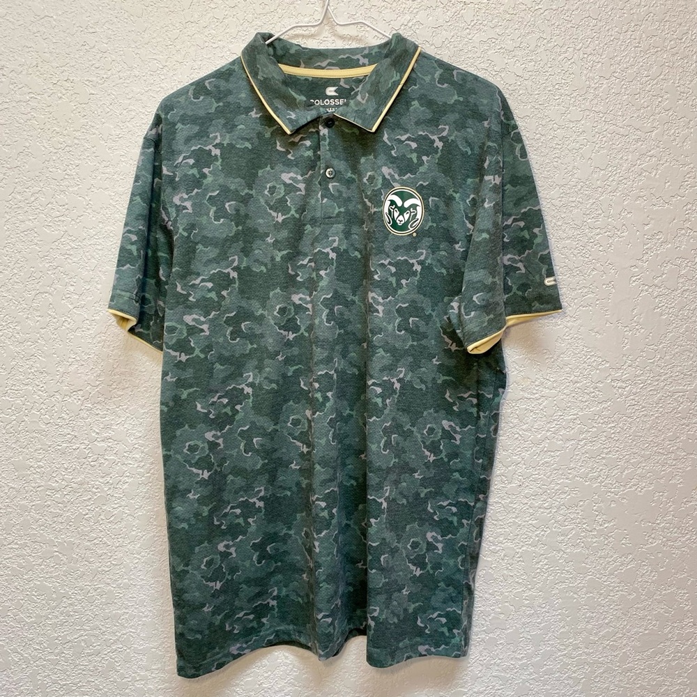 Colorado State Rams Polo Mens Large Muted Green Camo Short Sleeve Golf Shirt CSU